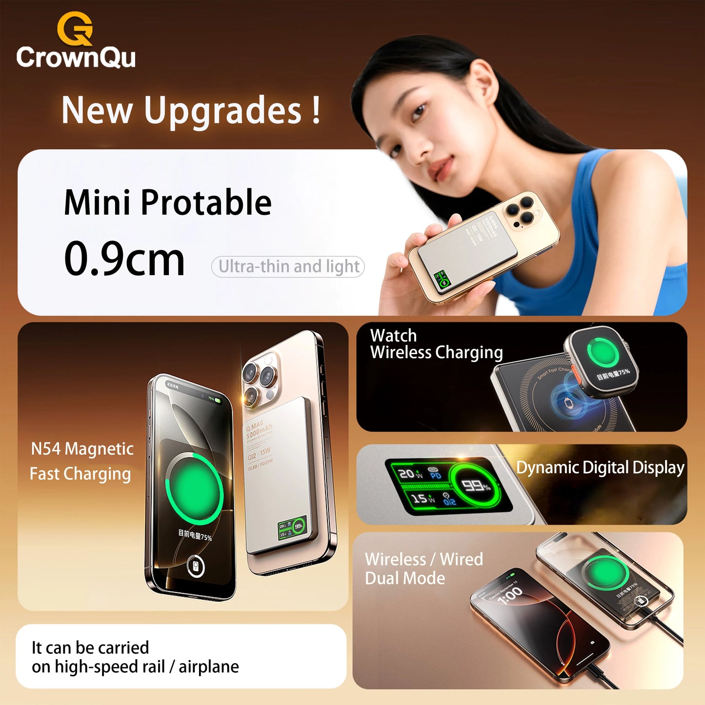 Magnetic Wireless Power Bank 5000/10000mAh – 3-in-1 Fast Charger with Digital Display