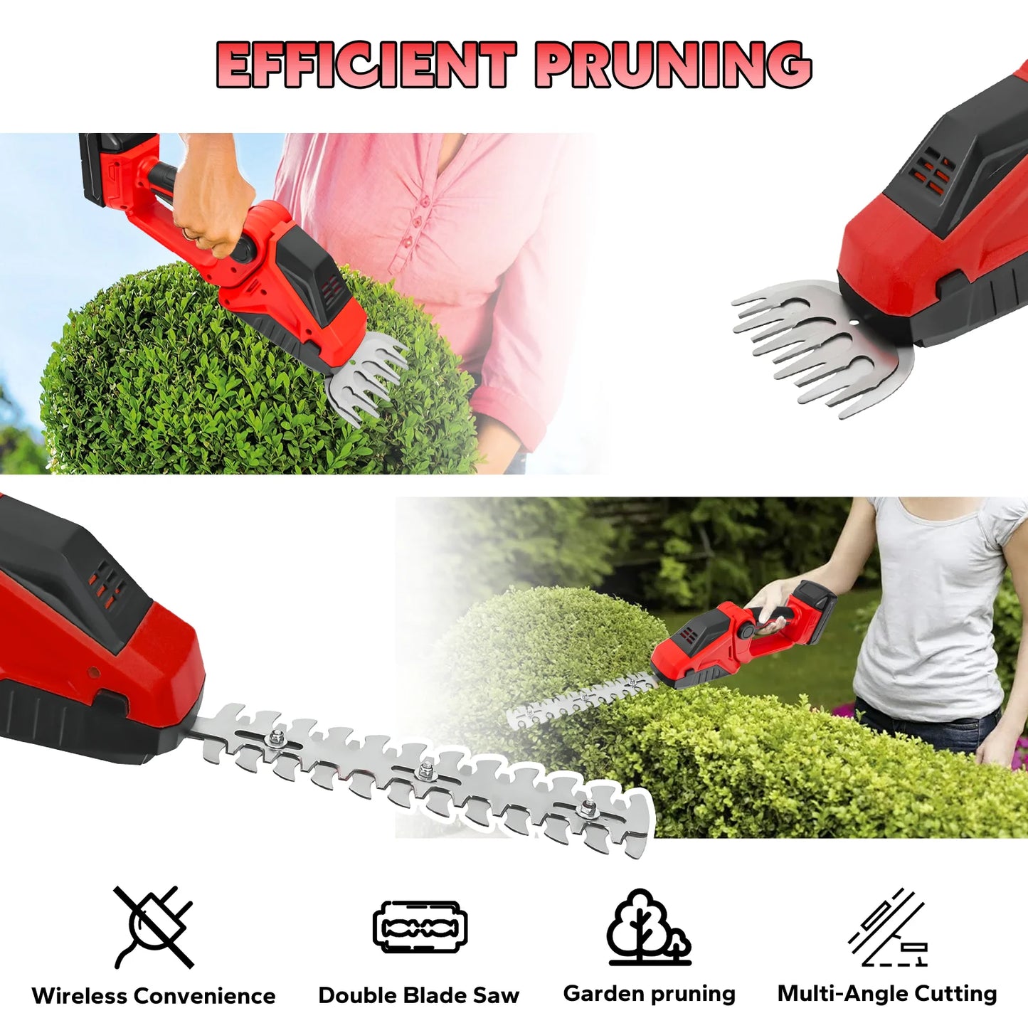 Cordless Hedge Trimmer 2-in-1 Electric Shrub Trimmer Kit Garden Tool for Milwaukee 18V Battery(No Battery)