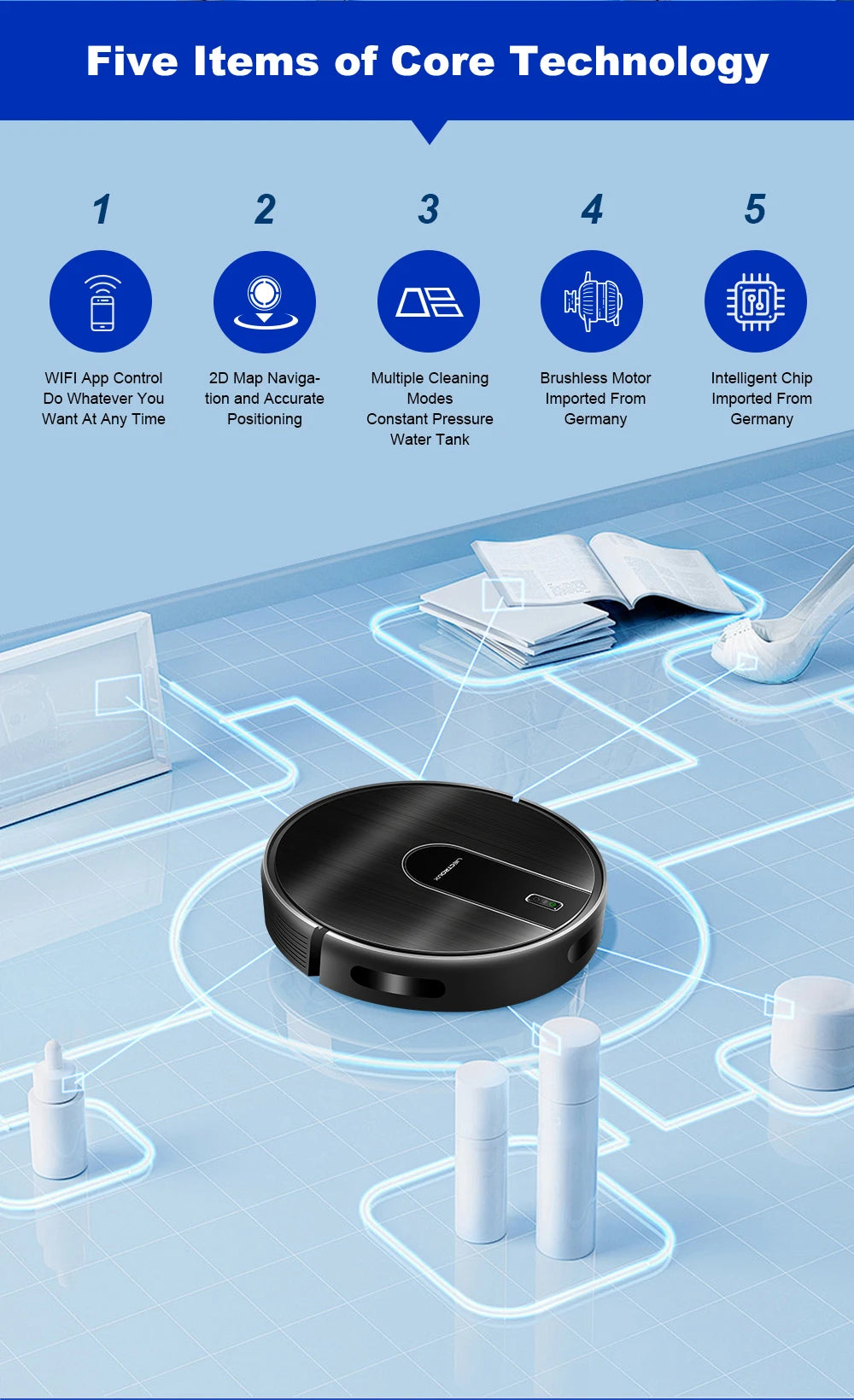Liectroux N7S-U Smart Robot Vacuum Cleaner – Wet & Dry Mop, HEPA Filter, Alexa Ready