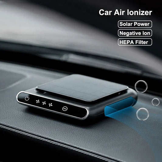 Portable Solar Car Air Purifier – Wireless Ionizer Odor Eliminator with PM2.5 HEPA Filter