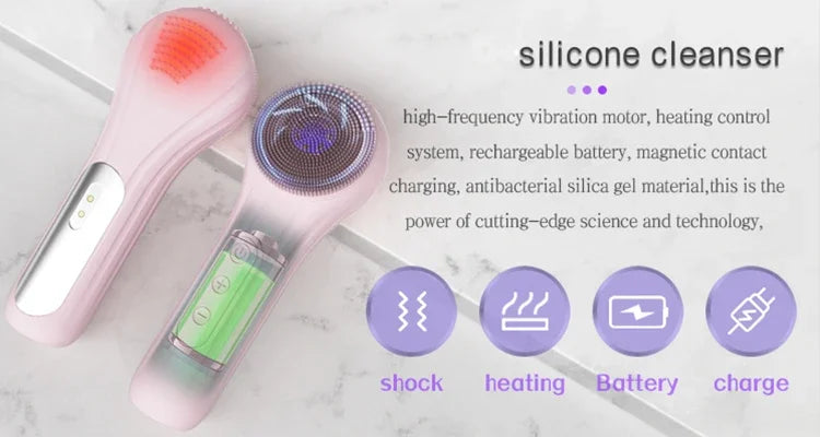 LSHOW Rechargeable Sonic Facial Cleansing Brush with Hot Compress – IPX7 Waterproof Deep Clean & Massage Tool