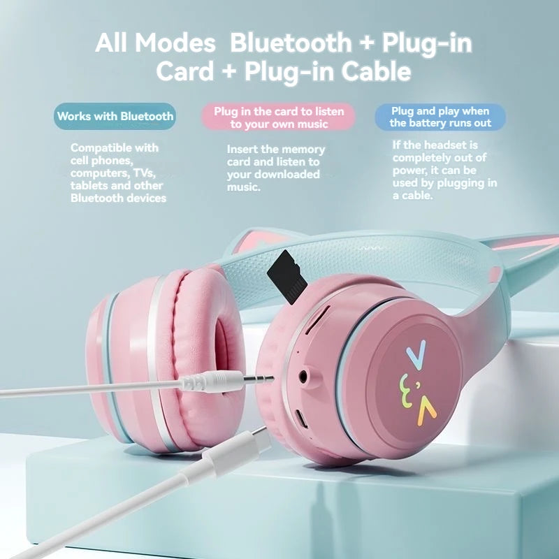 Over-Ear ANC Headset with RGB Cat Ears – Wired & Wireless, Gaming Mode