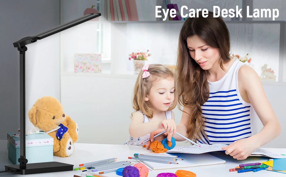 Double-Head LED Desk Lamp with USB Charging | Eye-Care Touch Control, 50 Lighting Modes