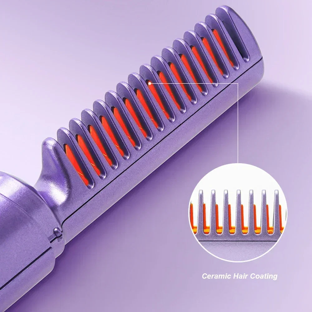 2-in-1 Mini Cordless Hair Straightener Comb – USB Rechargeable Portable Styling Tool