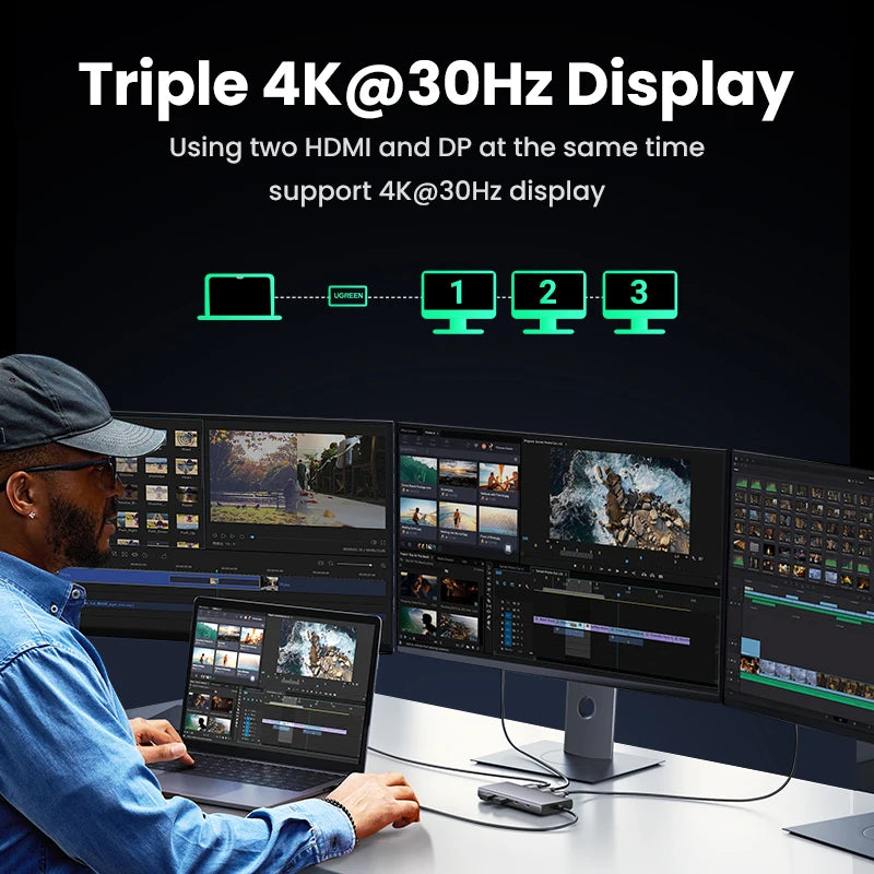 8-in-1 USB-C Docking Station – Triple 4K Display, 100W PD, 10Gbps Hub