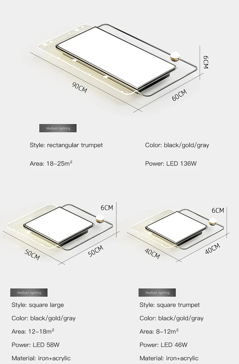 AuroraRealm Modern Ceiling Light with Remote | Gold LED Ceiling Lamp, 90–260V