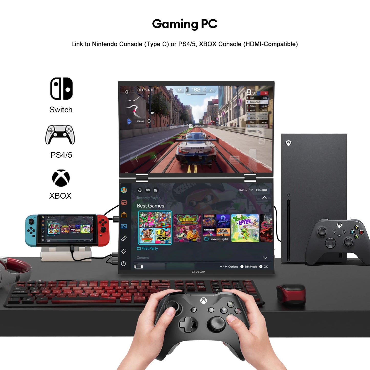 ZEUSLAP Z15WT 15.6″ Dual Touch Portable Monitor | Foldable Laptop Screen Extender | FHD IPS HDR10 | Thunderbolt USB-C