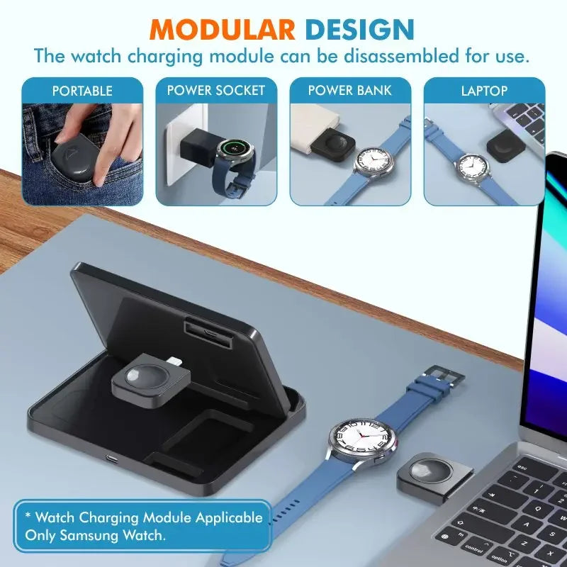 VIKEFON Foldable 3-in-1 Wireless Charger with Cooling Fan for Samsung Devices