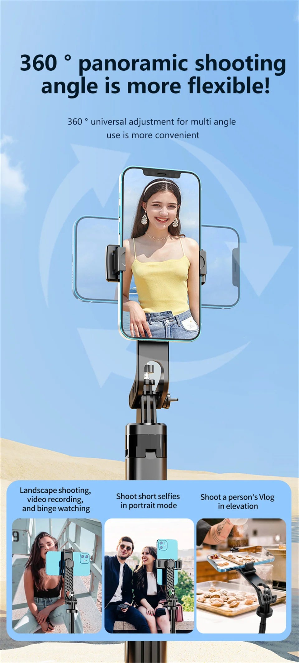 K27 1.3m Bluetooth Selfie Stick with Quad-Pod & Remote
