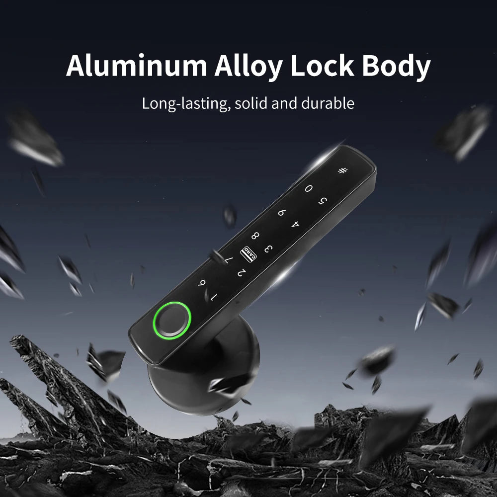 Tuya Smart Fingerprint Door Lock – 5-in-1 Bluetooth App, Card & Password Unlock (IP66)