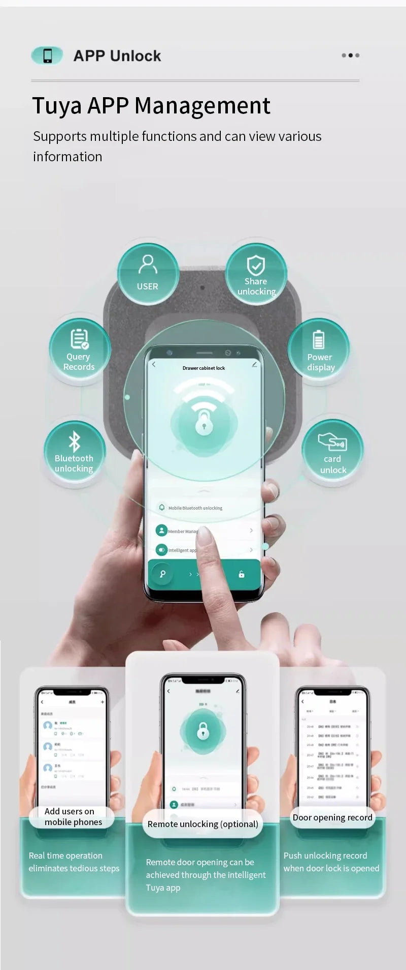 LUCKING DOOR Tuya Smart Fingerprint Cabinet Lock – Bluetooth App, Password & Key Unlock