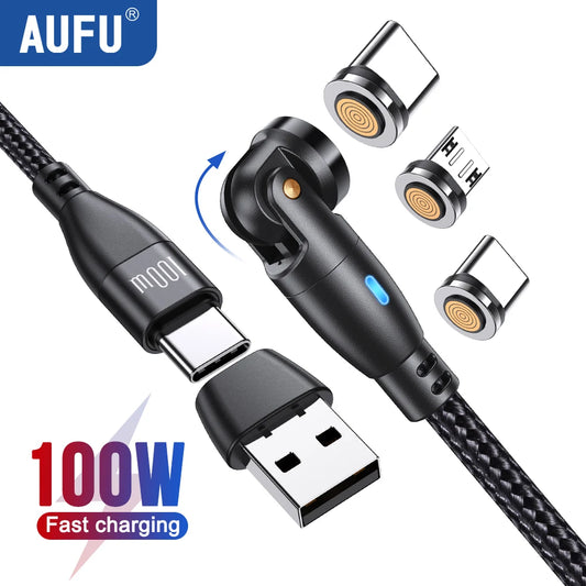 Magnetic USB-C Cable 5A – 540° Rotation, 100W PD Fast Charging & Data Sync