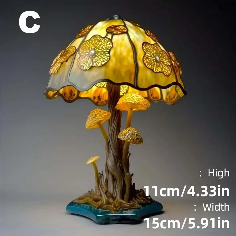 Creative Stained Glass Mushroom Table Lamp | Colorful Atmosphere Bedside Light