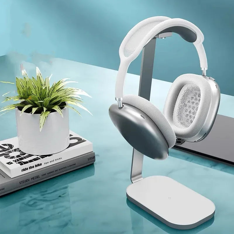 Premium Aluminium Headphone Stand with 15W Wireless Charging – Heavy Base Desk Holder