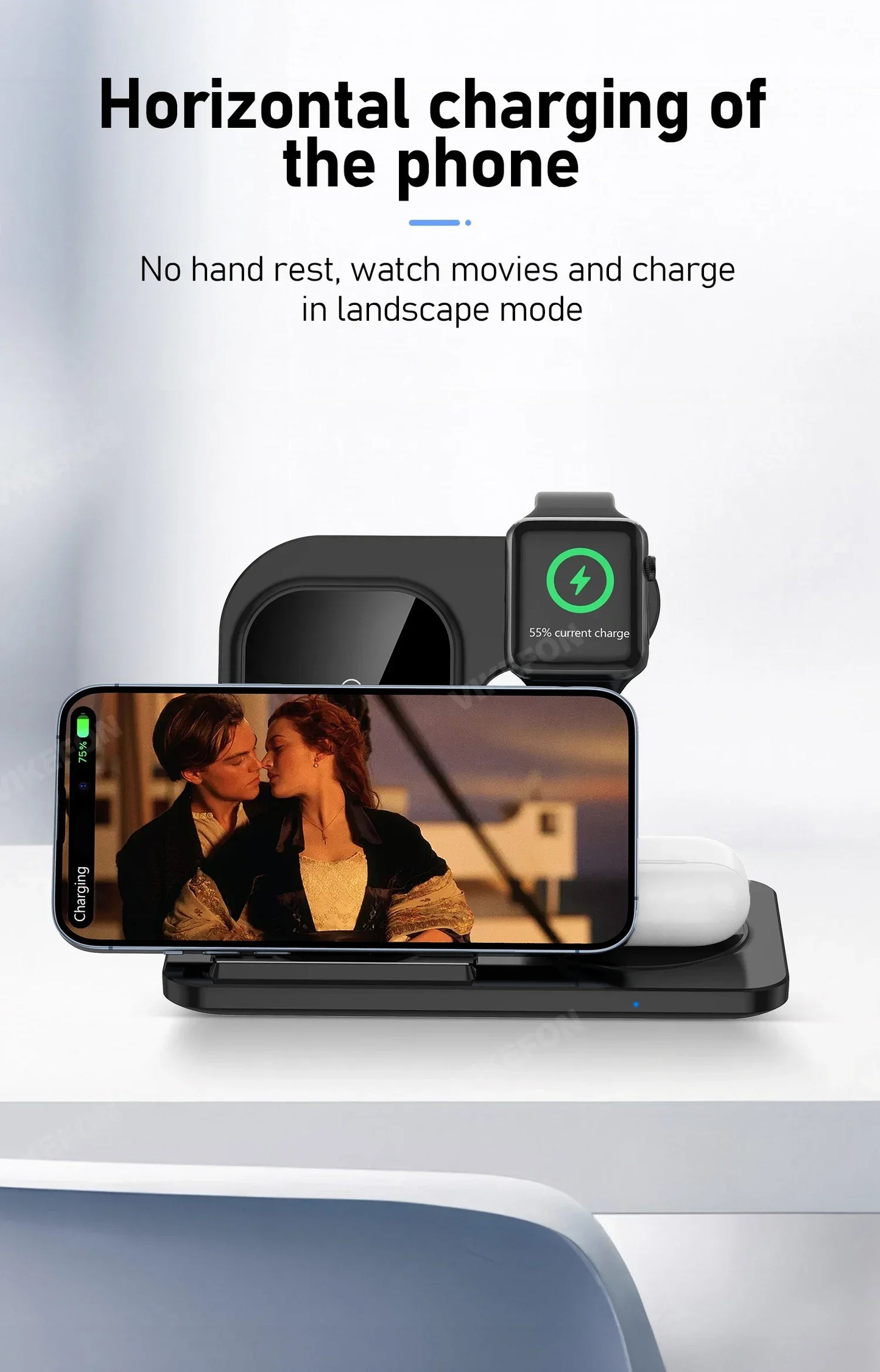 3-in-1 Foldable Fast Wireless Charger for iPhone, Watch & AirPods