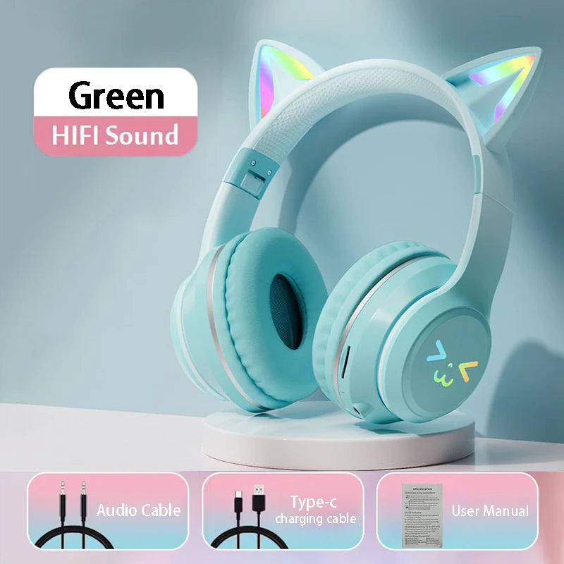 Over-Ear ANC Headset with RGB Cat Ears – Wired & Wireless, Gaming Mode