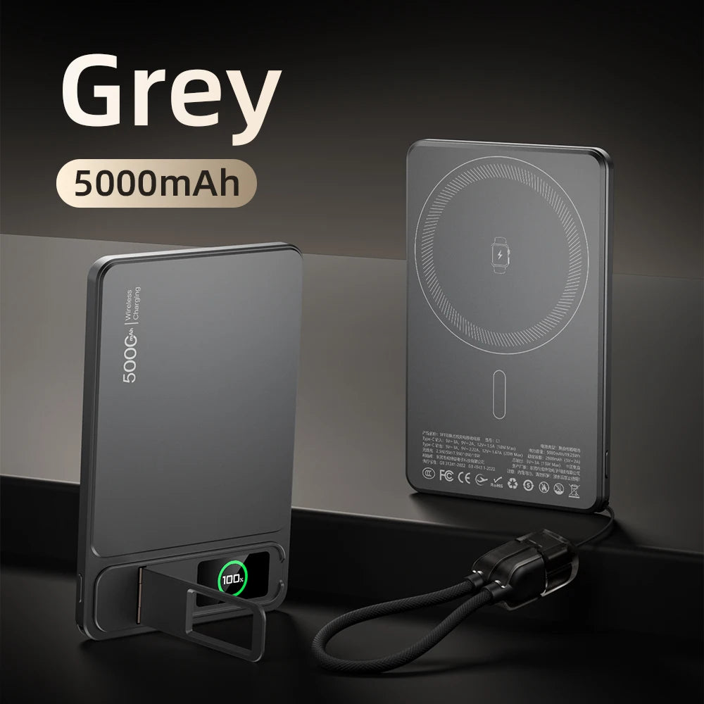 3-in-1 Wireless Power Bank 20W – MagSafe-Style Magnetic Charger with Smart Display & Stand