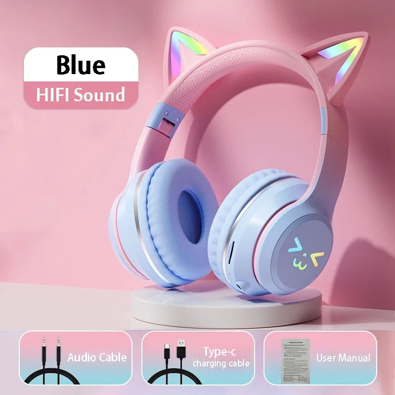 Over-Ear ANC Headset with RGB Cat Ears – Wired & Wireless, Gaming Mode