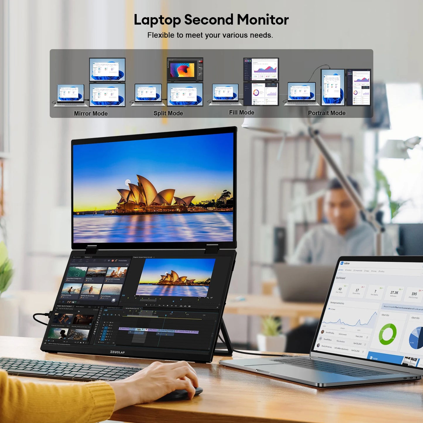 ZEUSLAP Z15W 15.6″ Dual Portable Monitor | FHD 1080P IPS | 100% sRGB | Thunderbolt/USB-C Foldable Screen