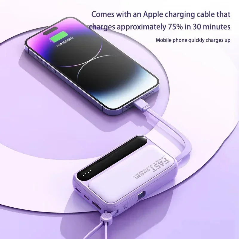 High-Capacity Power Bank 120W – Built-in 4 Cables, Digital Display (10000mAh / 30000mAh / 50000mAh)