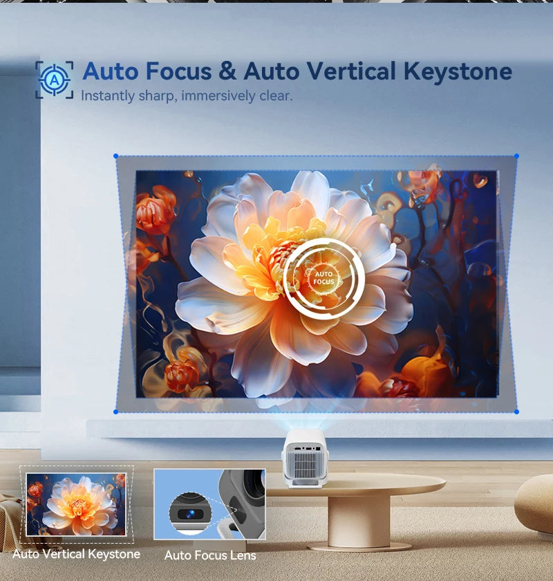 Mini Android Projector – 600 ANSI Brightness, Auto Keystone, Built-In Speaker