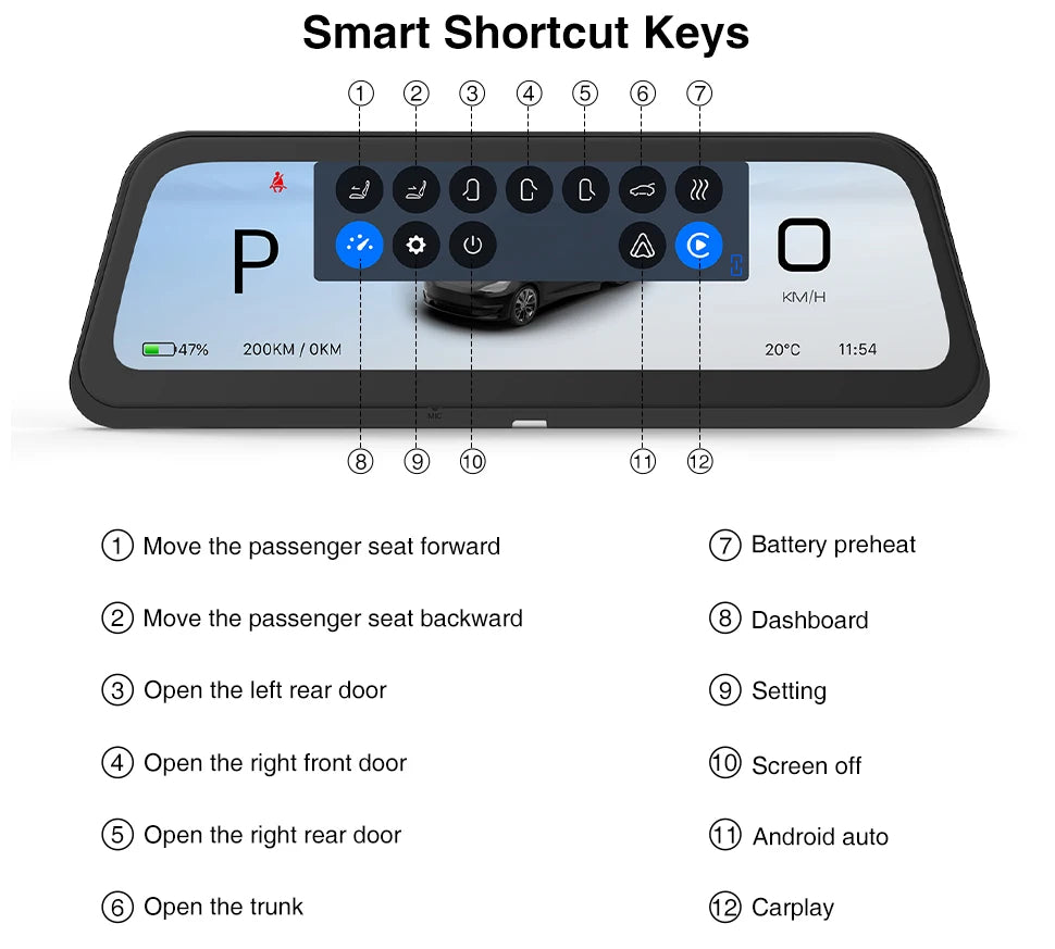CATRONICS 9.6″ Tesla Instrument Cluster HUD – Linux Display with Wireless CarPlay & Android Auto, Blind Spot Alerts