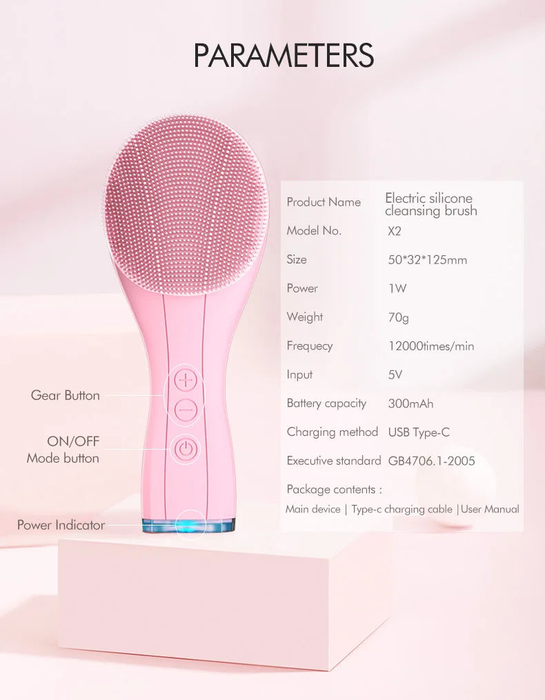 Windaily Rechargeable Silicone Facial Cleansing Brush – IPX7 Waterproof Deep Clean Vibration Tool