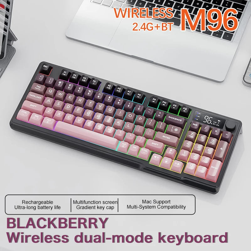 FREEWOLF M96 Wireless Keyboard & Mouse Combo – Dual Mode, Smart Screen, RGB Backlight