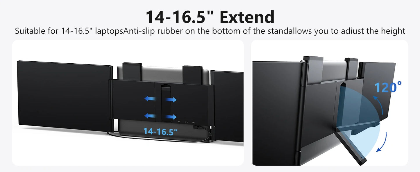 Amoudo 14″ Triple Screen Laptop Extender IPS Monitor | FHD 1920×1080 | USB-C Plug & Play | Portable Dual Screen