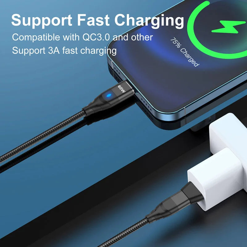 Nylon Braided 6-in-1 Charging Cable – QC3.0 Fast Charge & Data Sync (3A)