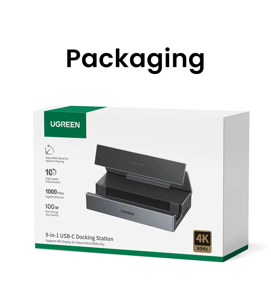 9-in-1 Steam Deck Docking Station – 4K@60Hz HDMI, 10Gbps USB-C, 100W PD Stand