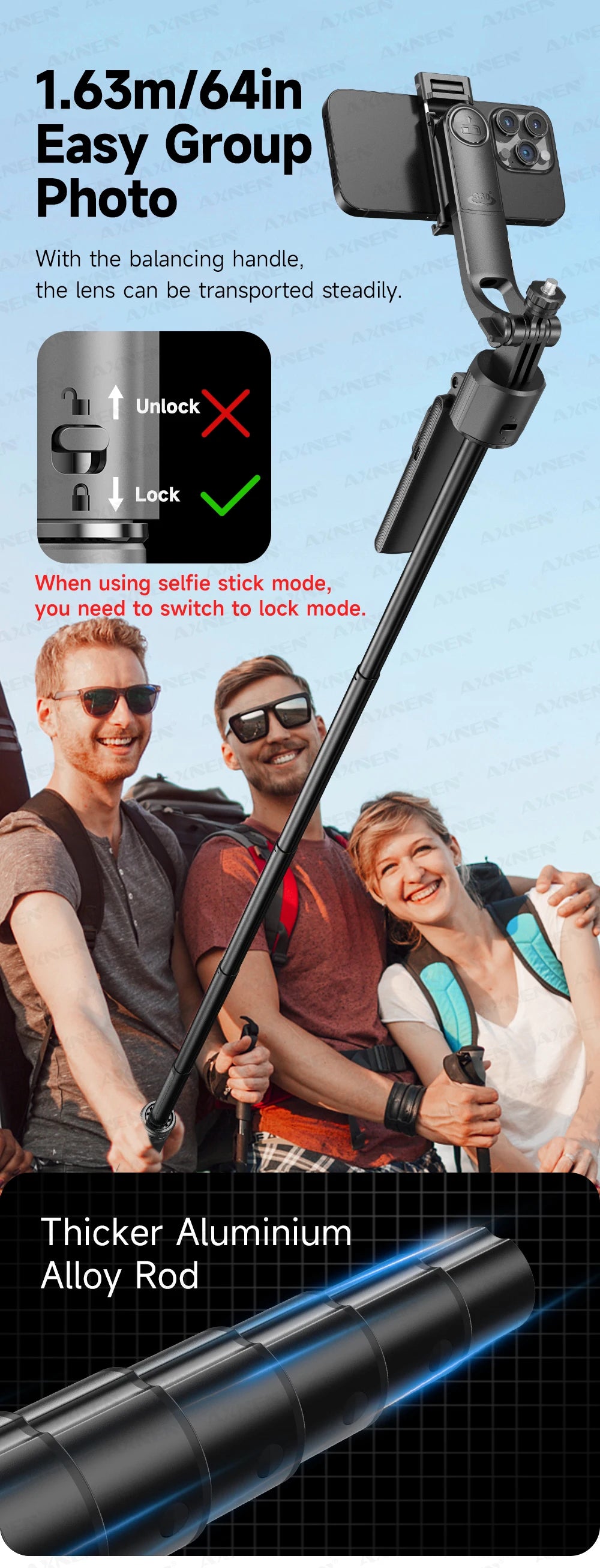 AI Face Tracking Selfie Stick Tripod – 1.63m Smart Quadrapod