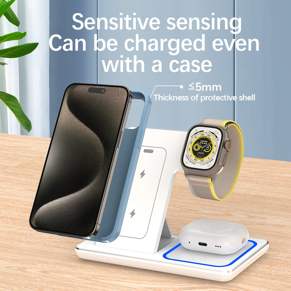 3-in-1 Foldable Fast Wireless Charger for iPhone, Watch & AirPods