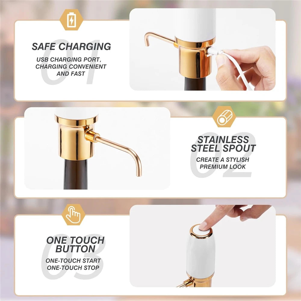 Electric Wine Decanter & Aerator – Instant USB Rechargeable Automatic Wine Pourer for Home Bar