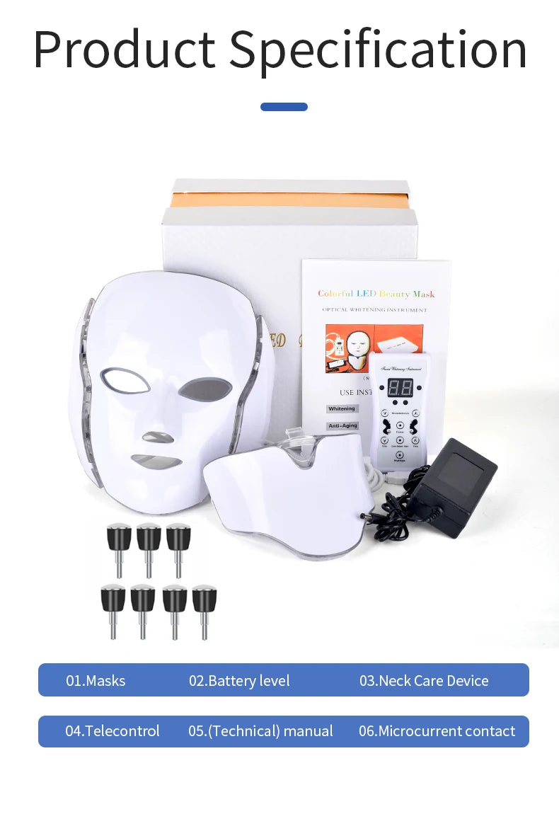 Pyeeyan 7-Color LED Face & Neck Mask – USB Powered Full-Spectrum Skincare Beauty Device