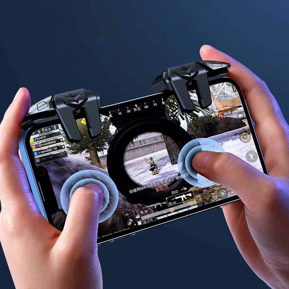 6-Finger Mobile Gaming Trigger Kit – PUBG Physical Buttons + Finger Sleeves for iOS & Android