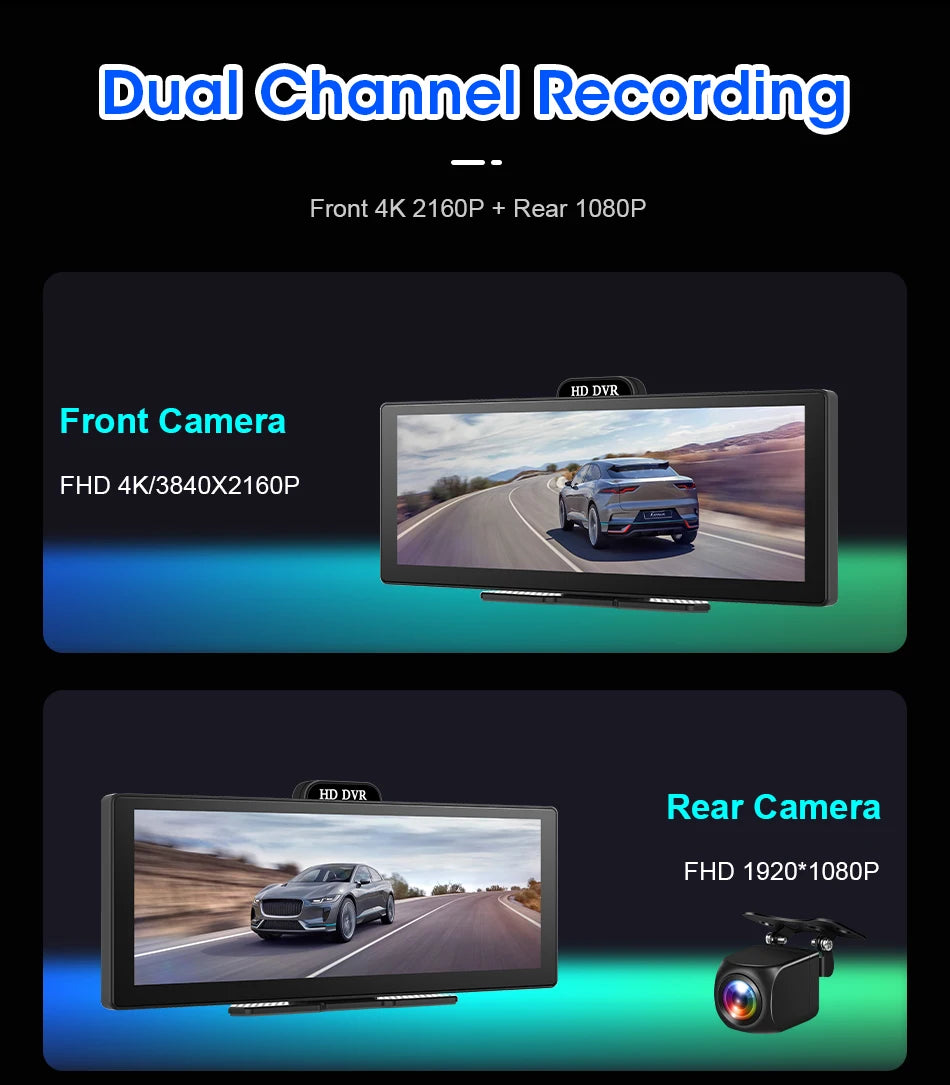 Srnubi 11.26" Portable 4K Car Dash Camera Dual Lens with IPS Touchscreen, Parking Monitor & ADAS