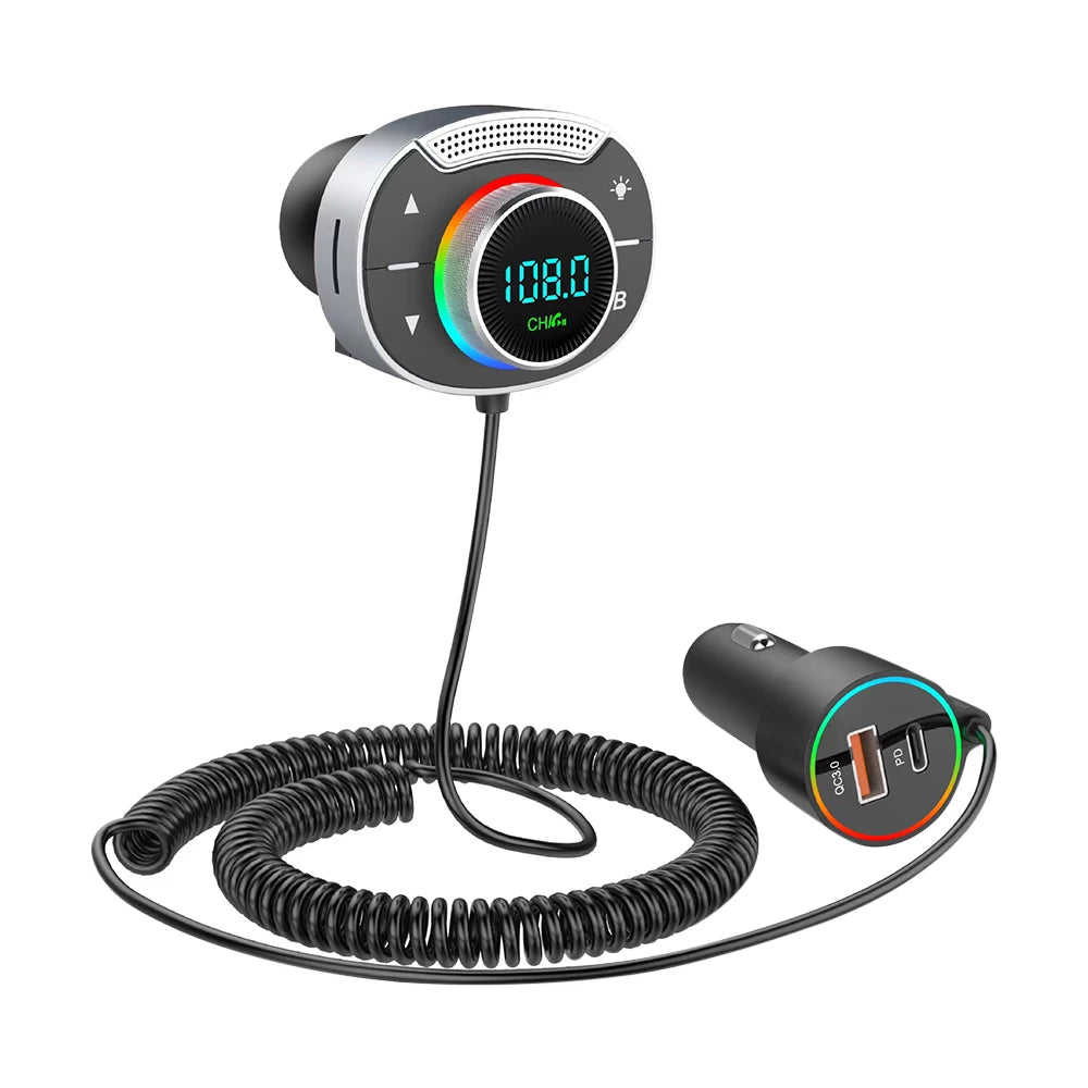 WYMECT T86 Bluetooth 5.0 FM Transmitter – Hands-Free Car MP3 Player with Dual USB QC3.0 PD 30W Fast Charging (12V-24V)