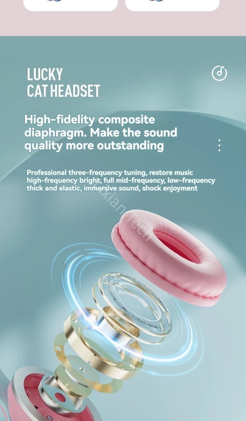 Over-Ear ANC Headset with RGB Cat Ears – Wired & Wireless, Gaming Mode