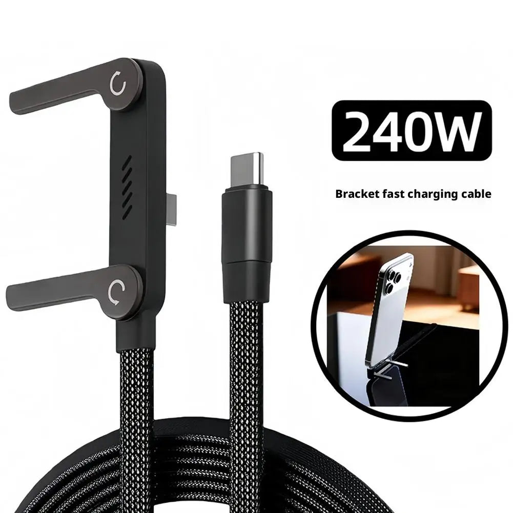 240W USB-C Fast Charging Cable with Built-In Phone Stand – 90° Angled Type-C