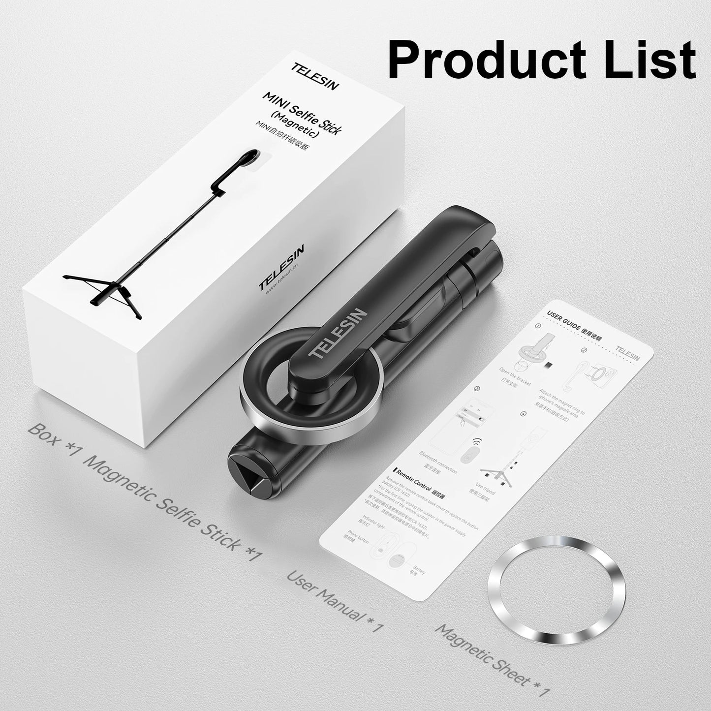 Magnetic Selfie Stick Tripod for iPhone – Bluetooth Remote & 360° Rotation