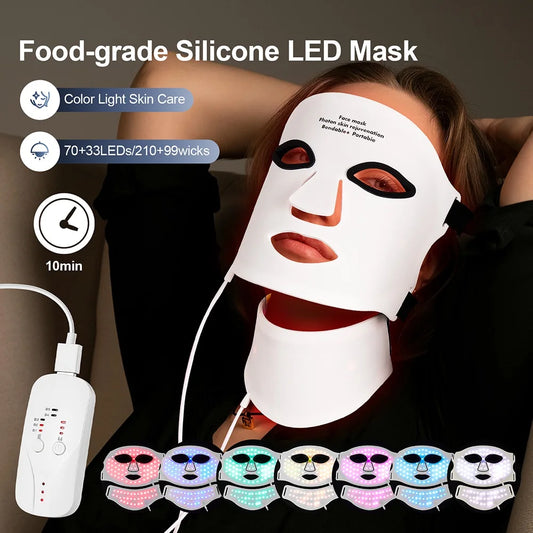 ForeverLily 7-Color Silicone LED Face & Neck Mask – USB Rechargeable Skincare Beauty Device