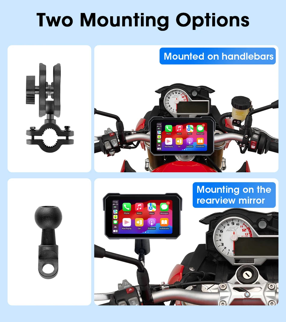 Jansite Portable Motorcycle CarPlay Screen – Dual Bluetooth, WiFi, IPX7 Waterproof