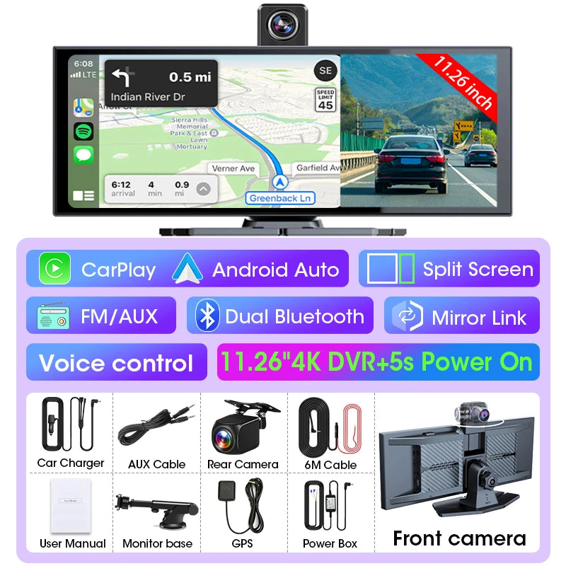 Develuck 11.26” 4K Smart Rearview Mirror Dash Cam with CarPlay & Android Auto