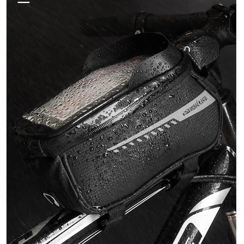 Rainproof Bicycle Phone Holder Bag – Touchscreen Top Tube Bike Storage Pouch