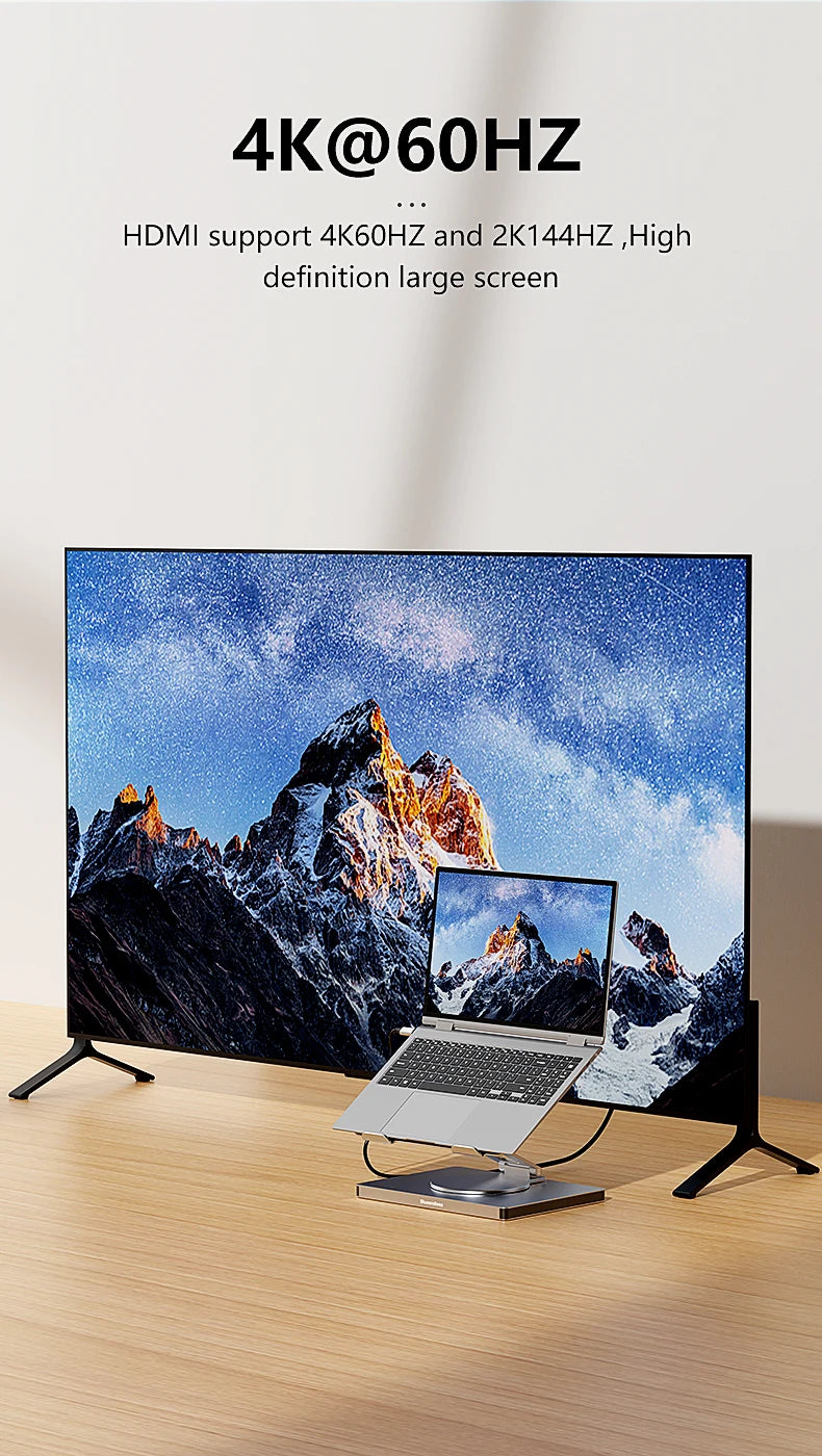 Aluminum Laptop Stand Hub 10-in-1 – USB-C Dock with 4K@60Hz HDMI, SD/TF & RJ45