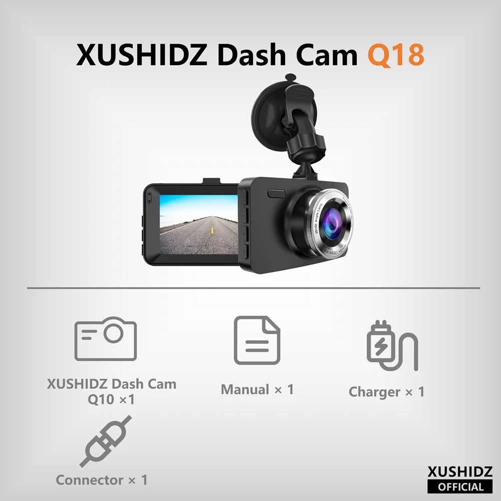 XUSHIDZ Q18 / Q18 PRO 1080P Dash Cam – Dual Camera Car DVR with Night Vision & Parking Monitor