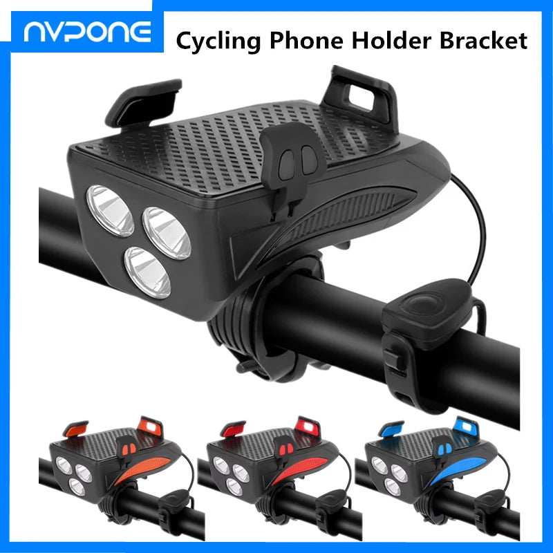 4-in-1 Bicycle Phone Holder with Headlight, Horn & 4000mAh Power Bank
