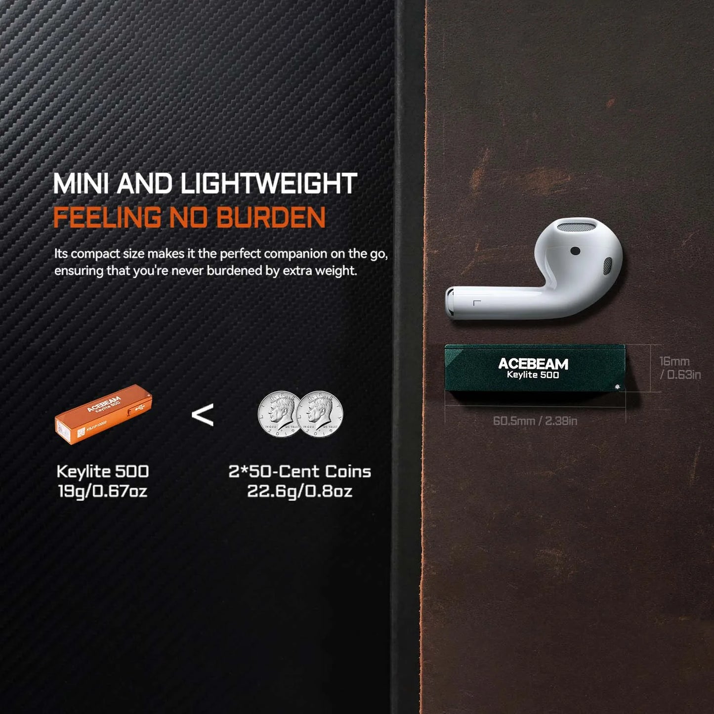 Keylite 500 Rechargeable Keychain Flashlight – 500 Lumens USB-C Mini EDC Torch