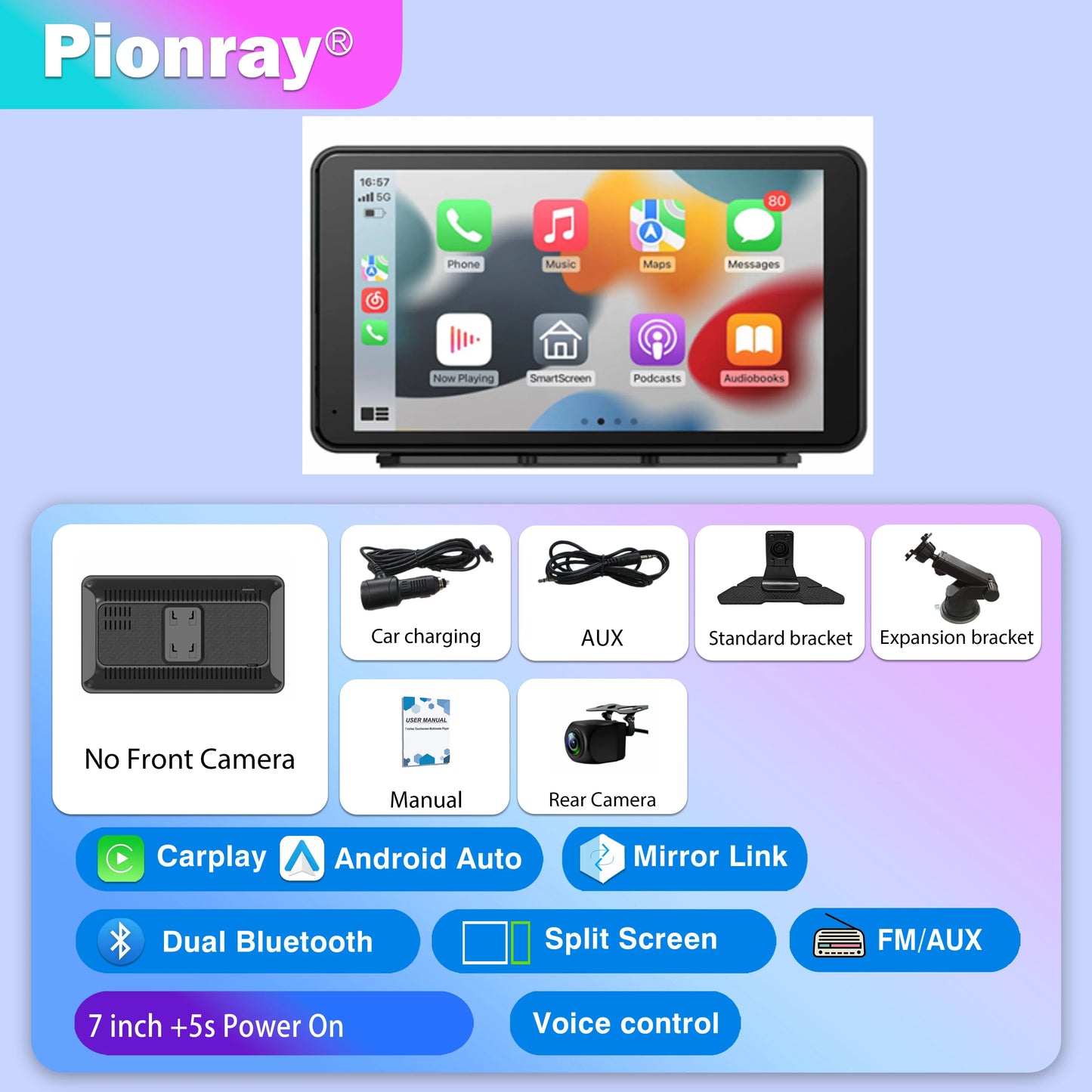 Pionray Universal Car Multimedia Player 7” / 10.26” – CarPlay, Android Auto